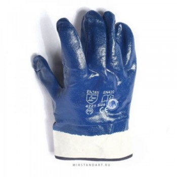 Перчатки маслобензостойкие с нитрильным покрытием, крага (синие)